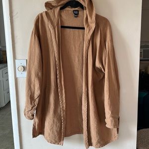 Eileen Fisher Linen Open Front Hooded Jacket Small